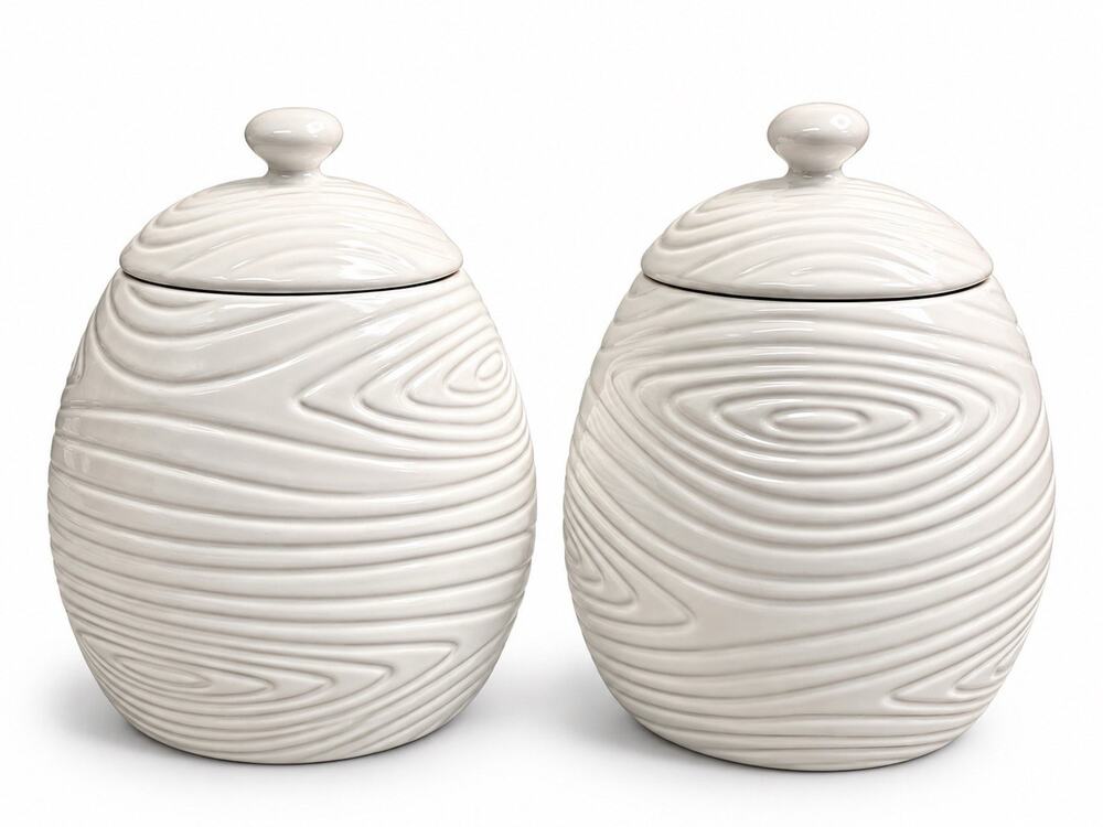 Temp-tations Woodland White 18oz Lidded Canisters Jars Set of 2 NEW BOX